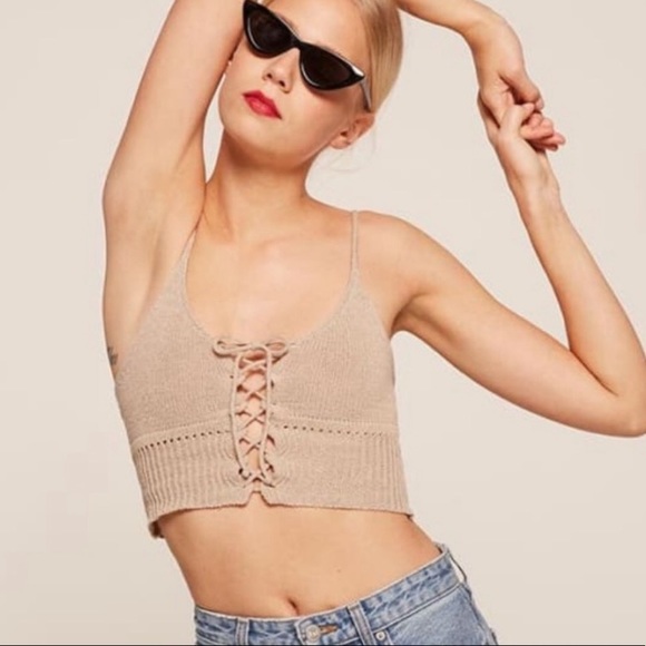Reformation Palms Knit Crop Top in Sand Medium - Picture 2 of 6